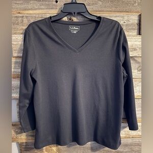 This is an L.L.Bean Women's V-Neck, Three-Quarter-Sleeve shirt in black. Size L